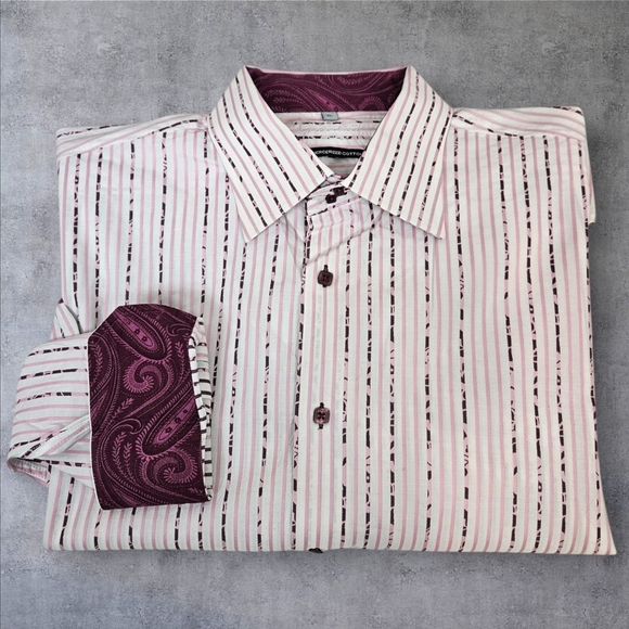 Viscanti Pink & White Striped Flip Cuff Button Down Dress Shirt Size‎ XL Men F82 - Picture 1 of 12